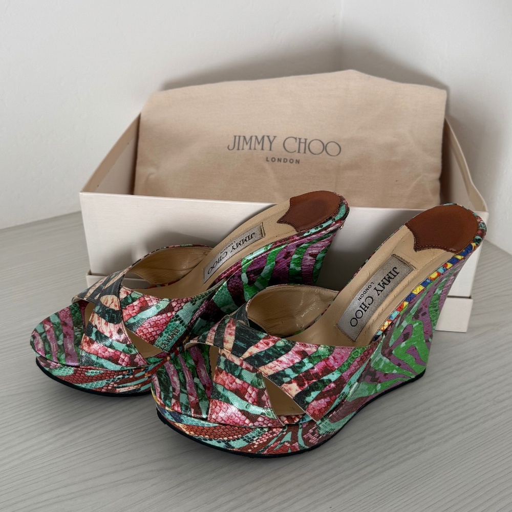 Jimmy Choo Women’s Multicolored Snakeskin Pattern Wedge Heel, Size 38 (7.5)